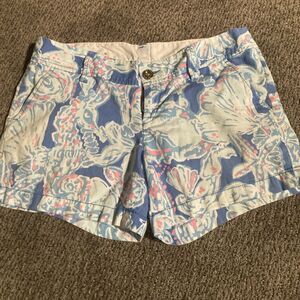 Lilly Pulitzer The Callahan Blue and Pink Cotton Shorts Size 8 Seahorse Starfish